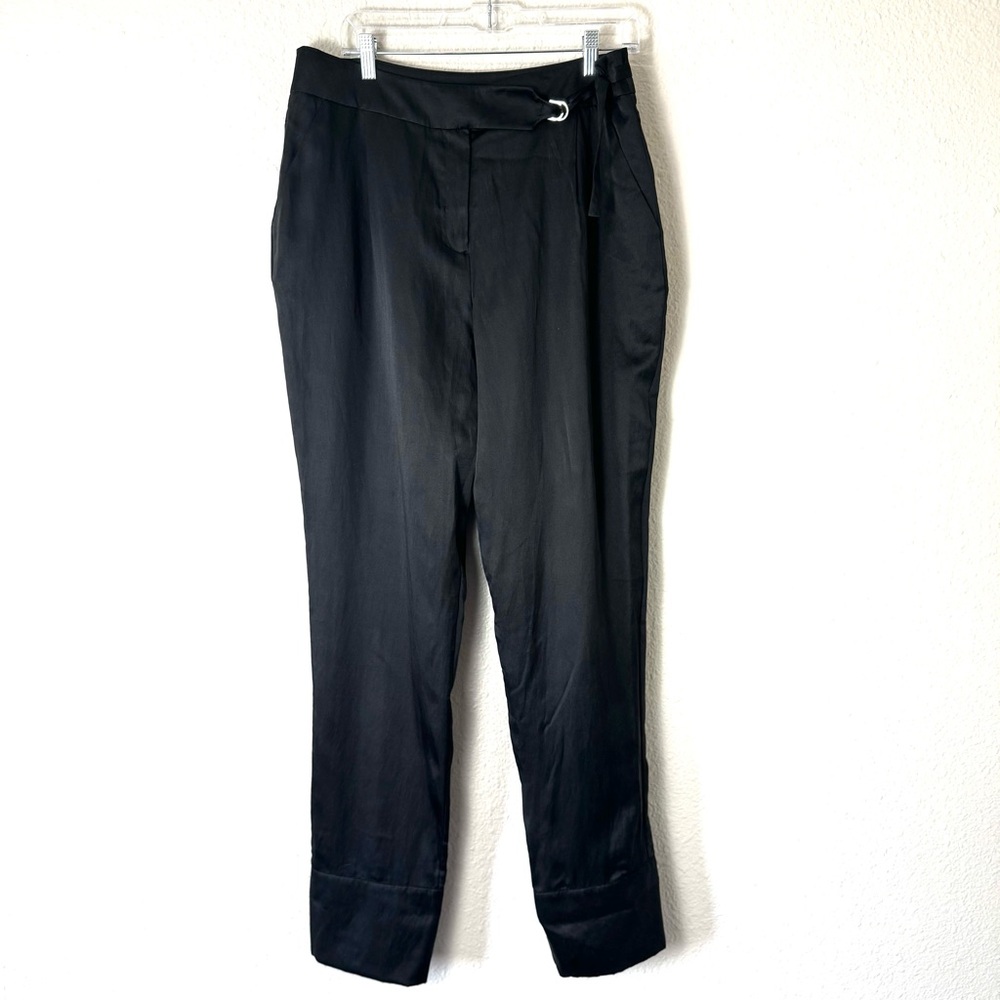 New Karen Millen Black Silk Blend Tapered Leg Cuffed Pants Size 10